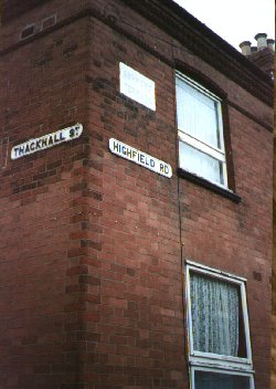 The corner of Highfield Road and Thackhall Street